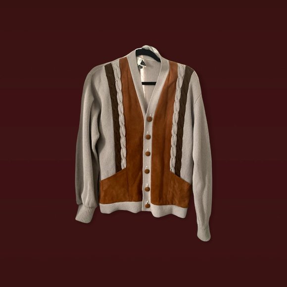 Vintage Sears Acrylic and Suede Cardigan - Picture 1 of 2